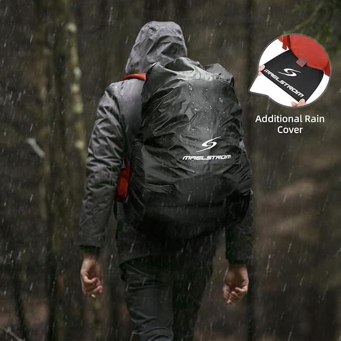 Maelstrom 40L Waterproof Hiking Backpack, Lightweight Travel Daypack | Rain Cover,Hydration-Ready, Tripod Straps, Load Compression, Survival Whistle, Perfect For Men, Women,Camping,Travel