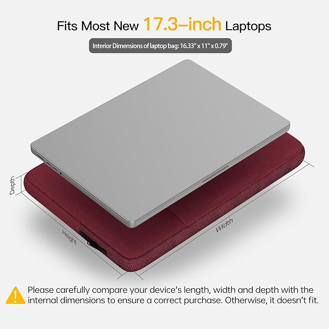 Laptop Sleeve Case 17 inch, Padded Shockproof Protective Carrying Bag for HP 17.3 Laptop/Pavilion 17/ Envy 17, 17.3-in Water-Resistant Computer Bag Cover with Accessory Pocket -Wine Red