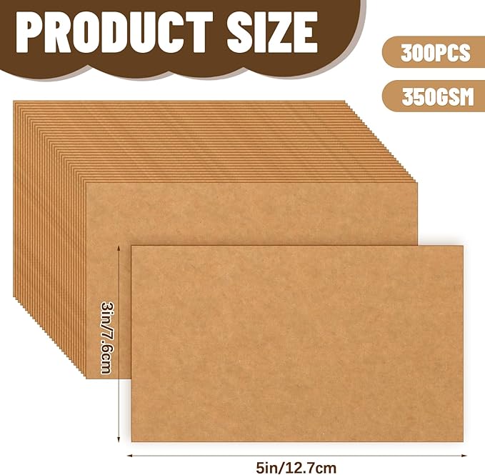 Bercoor 300 Pack Blank 3 x 5 Inch Index Cards, Heavy Study Cards, Note Cards for Office, School Learning, Kraft Paper