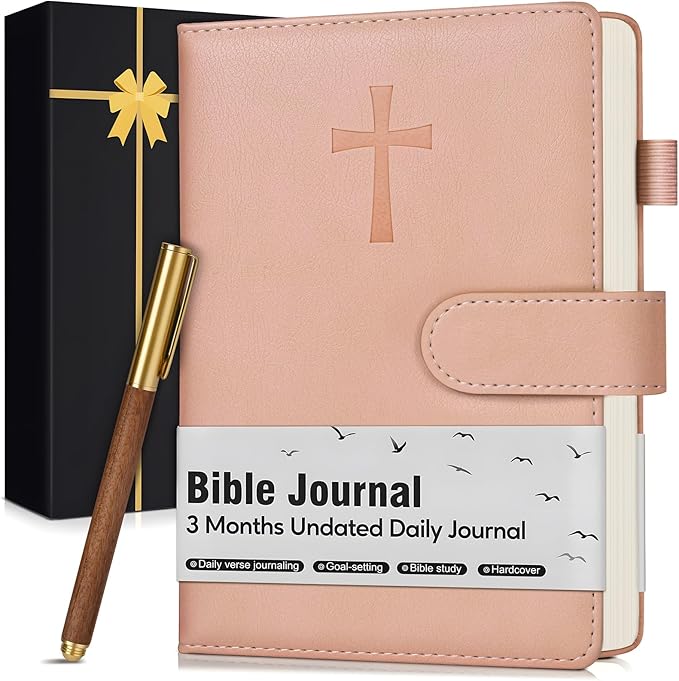 Leather Christian Bible Journal for Women Men, Prayer Journal for Scripture Study & Daily Devotional, Undated Church Notes Notebook, Jesus Religious Faith Gifts for Pastor, Graduation, Baptism, Pink