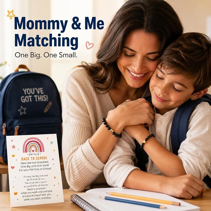Back to School Bracelets Heart Matching Mommy and Me Elastic Wish Strings Bead Bracelets First Day of School Supplies Gifts