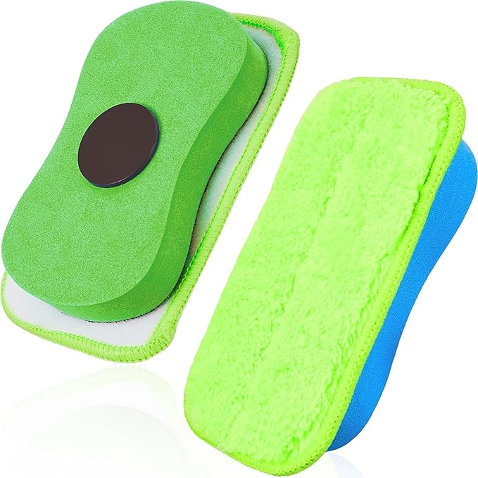 Zonon 2 Pieces Microfiber Dustless Chalk Eraser Magnetic Chalkboard Cleaner Multipurpose Cleaning Duster Washable Reusable Eraser for Markers, Chalk, Home, Classroom and Office (Blue and Green)