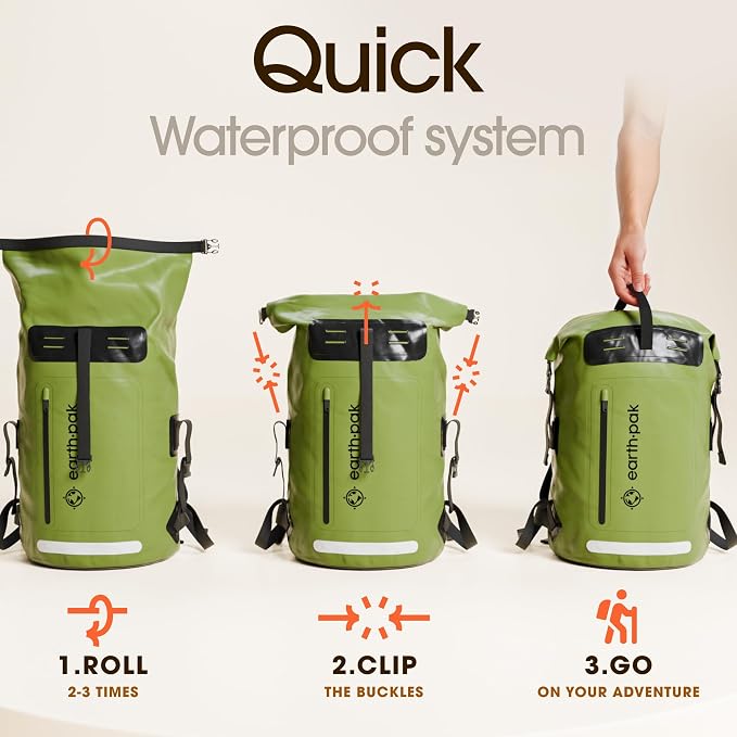 Waterproof Dry Bag Backpack 35L - Kayaking Boating Fishing Rafting Marine | Green 35L dry bag: 500D PVC, abrasion resistant build, IPX8 phone case for river and lake trips