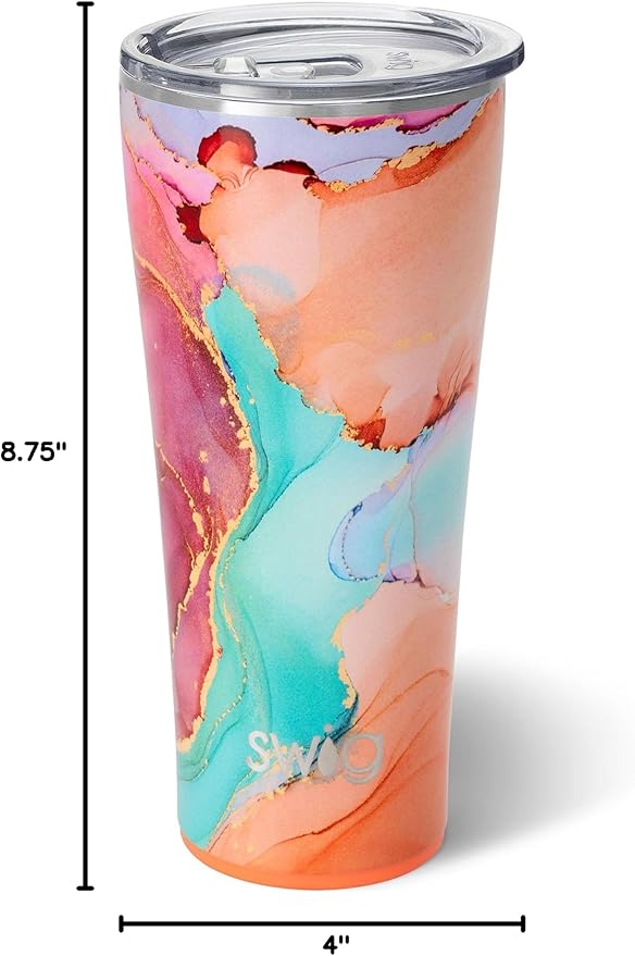 Swig Life 32oz Insulated Tumbler, Travel Coffee Tumbler with Lid, Cup Holder Friendly Travel Coffee Mug, Stainless Steel with Lid (Dreamsicle)