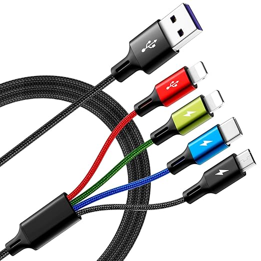 Multi Charging Cable, [2Pack 6Ft] 4 in 1 Braided Multi Fast Charging Cord, Multiple Charger USB Cable Adapter IP/Type C/Micro Port for Cell Phones,iPhone Series, Tablets, Samsung Galaxy, PS & More