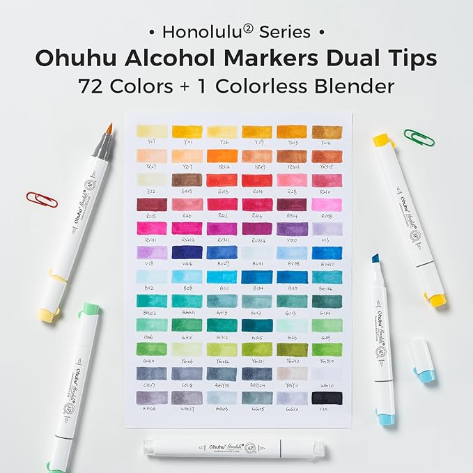 Ohuhu Alcohol Markers Brush Tip - AP Certificated Double Tipped Art Marker Set for Artist Adults Coloring Illustration- 72 Colors - Refillable - Brush & Chisel Dual Tips - Honolulu 2 of Ohuhu Markers