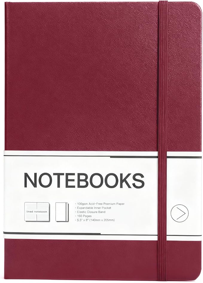 M&G Lined Journal Notebook, 160 Pages, A5 Medium Size 5.6" x 8" for Men Women, 100GSM Thick College Ruled Paper for Journaling, Writing, Work & Office, Leather Hardcover, Burgundy