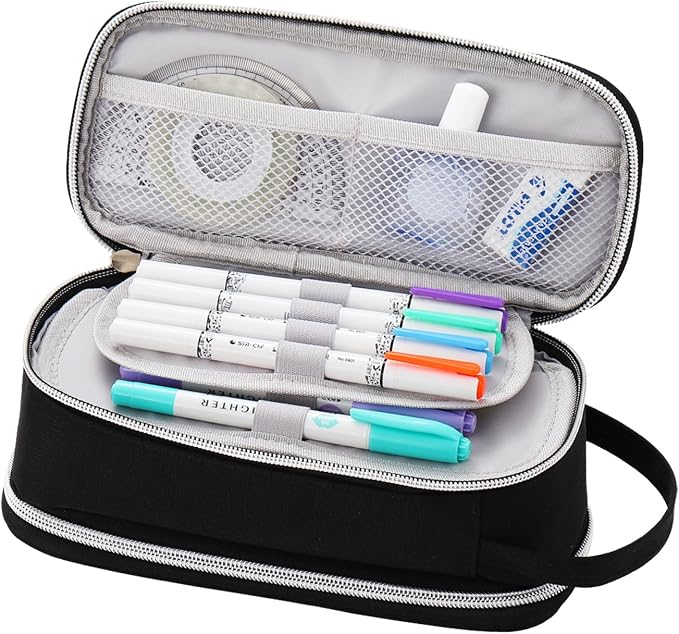 Dugio Large Pencil Bag for Boys School Organizer Pencil Pouch Big Black | Teens Kids Pencil Case with Zipper Aesthetic Pencil Box for School Supplies, Wear-resistant Fabric, Thick Multi-layer Fabric