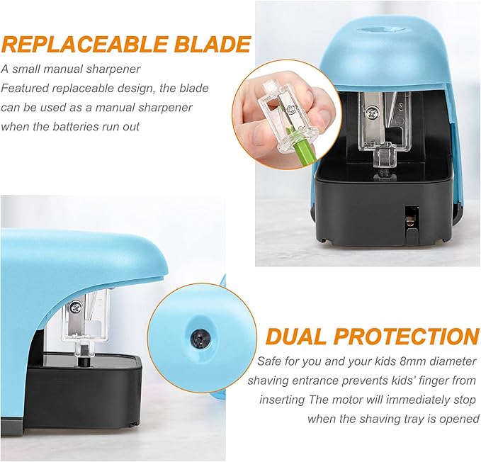 Eagle Electric Pencil Sharpener, Battery Powered Sharpener, LED Light Shinning During Sharpening, Portable, with Reusable and Replaceable Blade, Suitable for Kids, Ideal School Office Supplies(Blue)