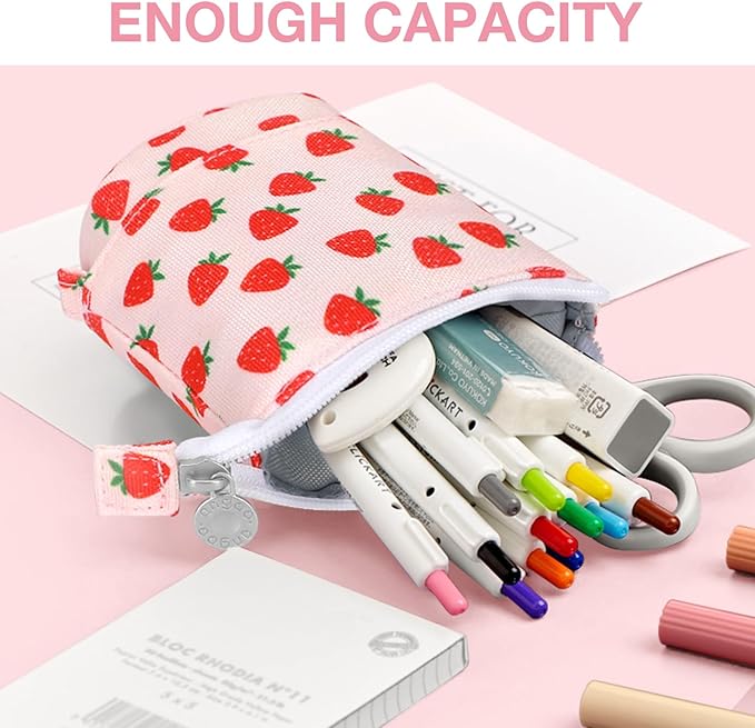 Cute Standing Pencil Case Pen Holder for Kids, Pop Up Stand UP Bubble Tea Pen Organizer Kawaii Stationary for Christmas Holiday New Year Office (Strawberry)