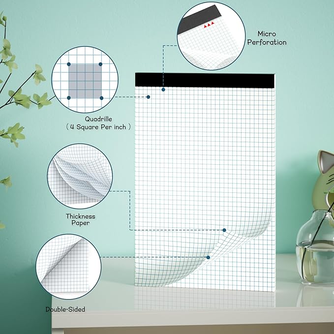 Large Graph Paper Pad 11 x 17, Grid Paper, 4x4 Graph Ruled, Blueprint Quadrille Pad, 30 Sheets Engineering Paper, Drafting Paper, Graft Paper for Architect Engineer Designer Mathematician Draftsman