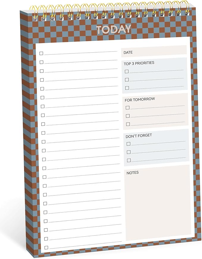 Taja To Do List Notepad - To Do List Notebook for Work with 52 Sheets, 9.8" x 6.5", Undated Daily Planner Perfect for Daily Tasks and Goal Setting, Notepad Suitable for Office, Home & School - Earth Checkered
