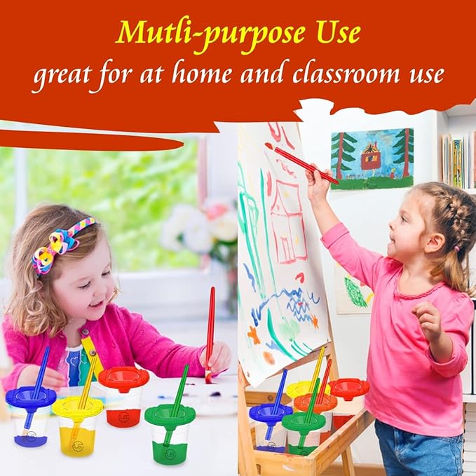 Kids painting Set, Washable Paint for Kids with Paint Cups and Toddler Paintbrushes, Nontoxic Washable Finger Paints 2 oz Each Bold Colors Toddler Painting Supplies Gifting Bundle