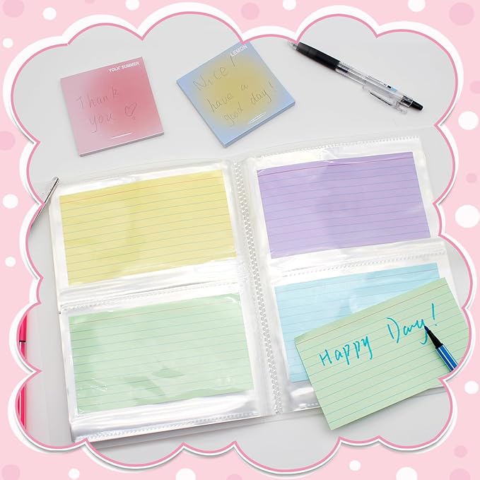 4x6 Index Card Holder Binder Premium Flash Card & Note Card Organizer with Protective Sleeves 200 Cards Capacity Perfect for Recipes, Study, Business, Projects, Memory Keeping