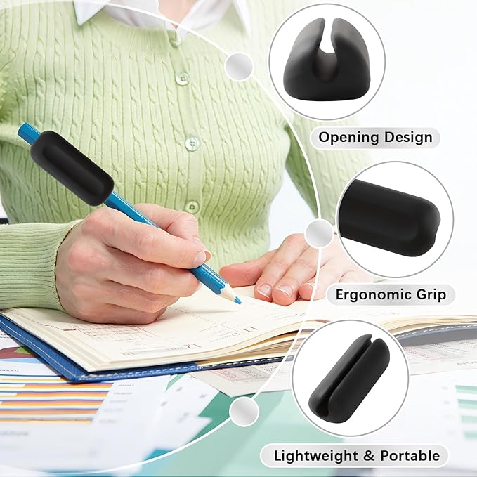 QOUBAI 6 Pcs Silicone Weighted Pencil Grips for Kids Adults Handwriting Aid Improve Penmanship with Autism ADHD Dyspraxia Fine Motor Skills Writing Posture Correction Tools for Classroom (Black)