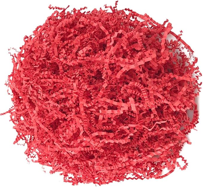 LYARCHTE Crinkle Paper Filler 5.2 oz, Crinkle Cut Paper Shred Filler Shredded TissueRaffia Grass Paper for Gift Basket Packing Bag Filler (Red)