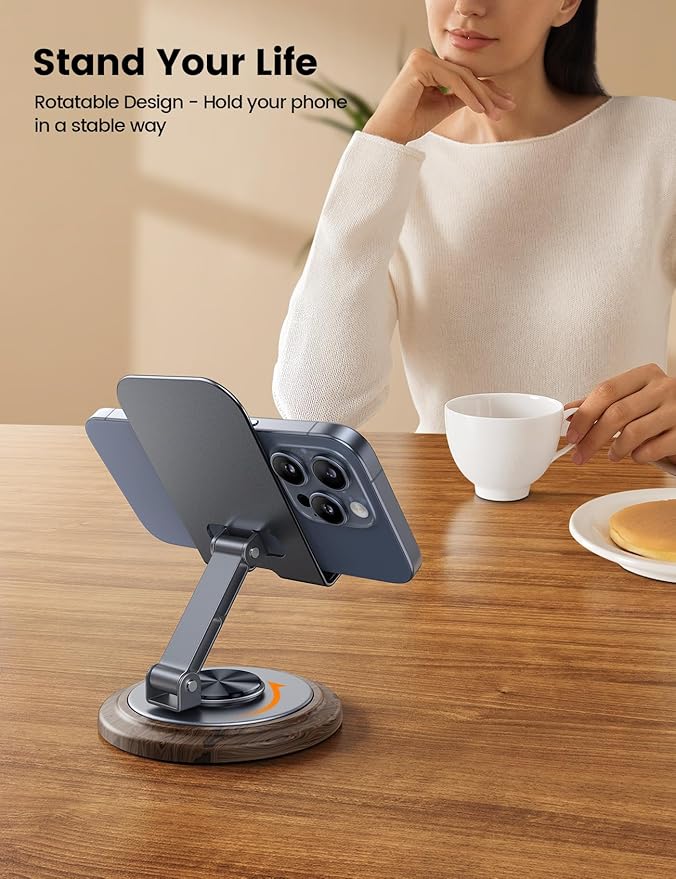 Lamicall Grey Phone Holder, Desk Accessories for Men - Gifts for Fathers Day for Teens, Boys, Girls, Adults & Men Simulated Wood Grain Cell Phone Holder, Office Decor, 4-10” Phones, iPad mini