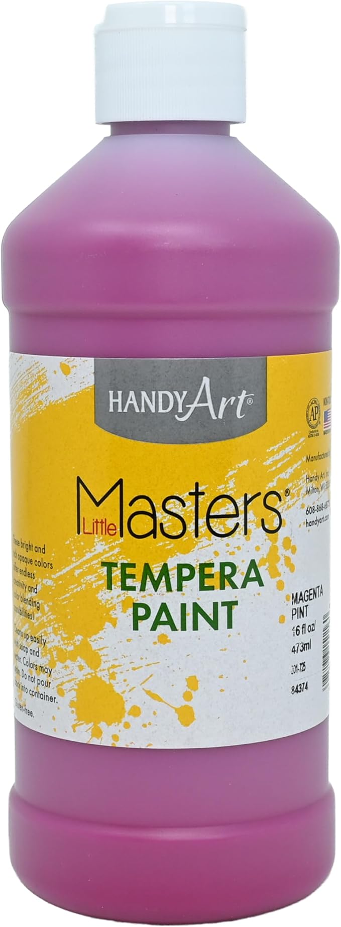 Handy Art Little Masters Tempera Paint, Magenta, 16 oz Bottle, Bright & Mixable, High Opacity, Washable Colors for Classroom, Students, Kids, Young Artists, Safe & Non-Toxic, Made in USA