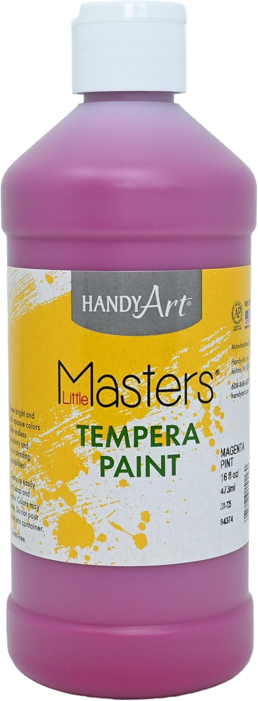 Handy Art Little Masters Tempera Paint, Magenta, 16 oz Bottle, Bright & Mixable, High Opacity, Washable Colors for Classroom, Students, Kids, Young Artists, Safe & Non-Toxic, Made in USA