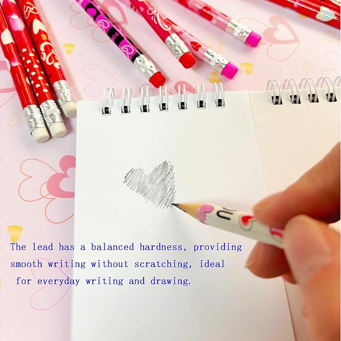 72PCS Valentine Wooden cased Pencils for Kids with Erasers, Wood Wedding Golf Pencils for School,Drawing,Gift (72PCS, Valentine's Day)