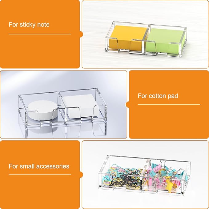 BEEGO Sticky Note Organizer - 3x3 in 2IN1 Crystal Clear Acrylic Notepad Holder Acrylic Sticky Note Dispenser Cute Memo Holder (NO Pads) for Dorm Room Office Desk Organization