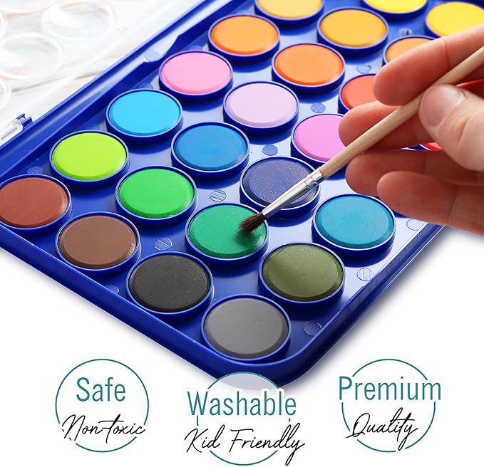 2 Pack Watercolor Paint Set 12 Vivid Colors Includes Watercolour Mixing Palette and 2 Brushes, Perfect For Artists, Beginner Painters, Kids and Adult Painting