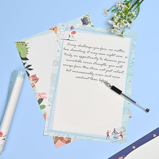 BAYTORY 40Pcs Stationery Letter Writing Paper, A4 Cute Writing Paper Sheets 8.27 x 11.69 In, Decorative Stationery Paper for Letters, Invitations (Cute Blank)
