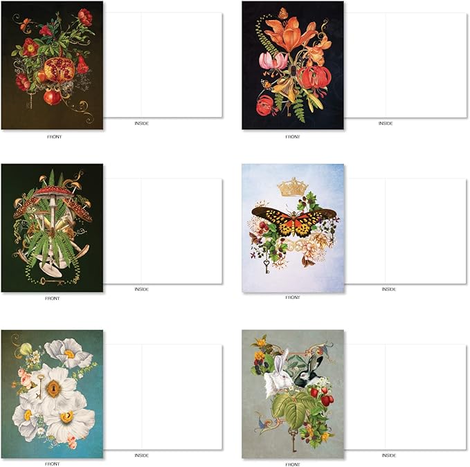 The Best Card Company - 20 Assorted Blank Notes Boxed Set 4 x 5.12 Inch with Envelopes (20 Designs, 1 Each) - Enchanted Garden AM10219OCB-B1x20