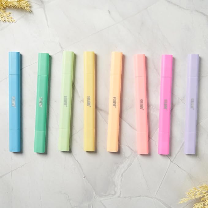 BLIEVE Aesthetic Cute Highlighters No Bleed Through, Dual Tip Chisel & Fine Point, Pastel Colors For Bible & Journaling