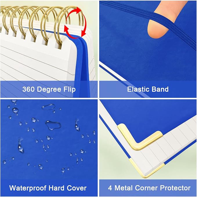 Mousbull Top Spiral Notebook, A4 Hardcover Top Bound Steno Pads, 240 Pages 100gsm College Ruled Left Handed Notebook Journal for Work, School, Meeting Writing - Navy Blue, 8.5" x 11"