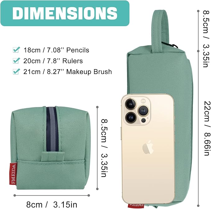 Fmeida Aesthetic Pencil Case - Spacious, Waterproof, Portable with Carrying Handle - Practical Pencil Pouch Pen Holder Stationery Organizer | Light Green