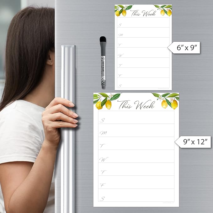 Dry Erase Weekly Calendar Planner Sticker Decal | Removable & Reusable | Magnetic Fine-Tip Marker Included (6 x 9 inches, Lemon Fresh)
