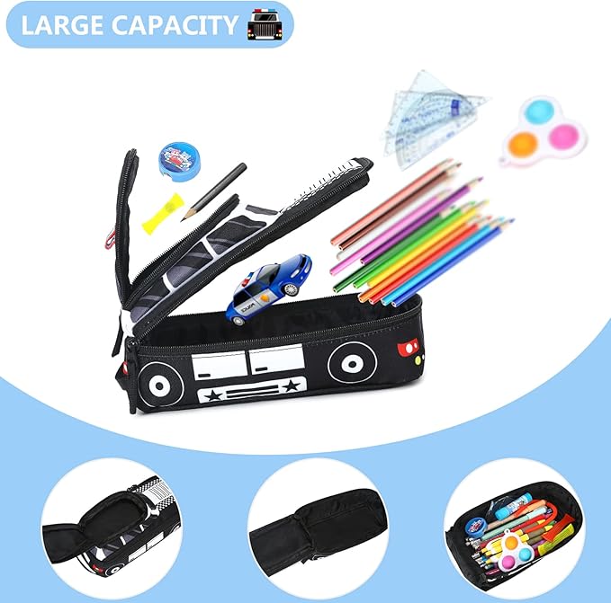 LEDAOU Cute Pencil Case for Kids Girls Boys Pencil Pouch kawaii Pen Pencil Box Bag Holder for School Students (Police Car)