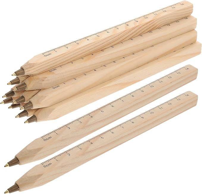 Cabilock Natural Wood Ballpoint Pens Black, 12pcs Wooden Carpenter Signature Pens with Printed Ruler Scale, Eco-friendly Biodegradable Material for Office and Engineering Use