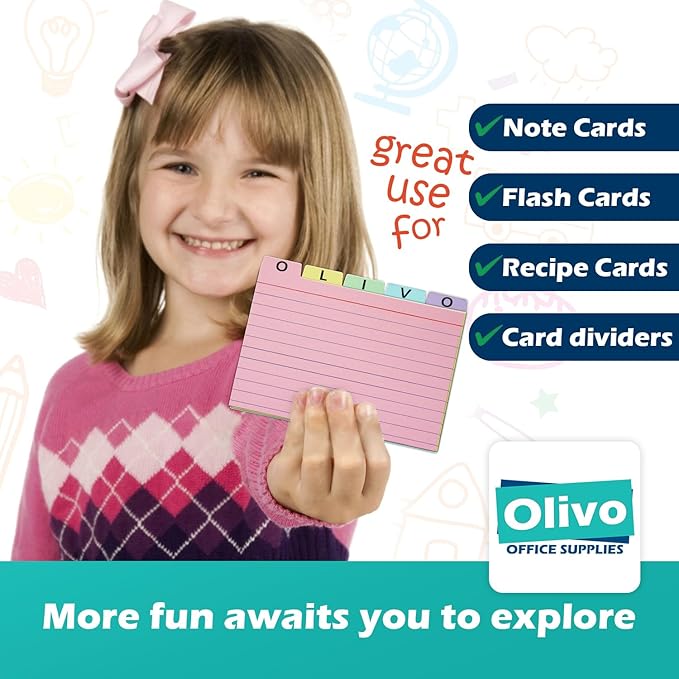 100 Pack Tabbed Index Cards 4x6 Lined Index Card Dividers with Tabs 4" x 6", Colored, 220 GSM Thick Paper