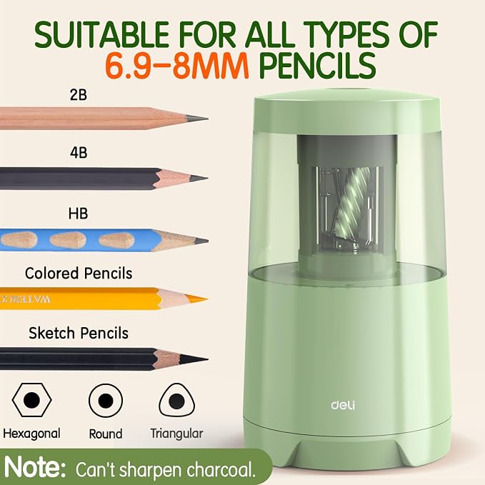 Deli Electric Pencil Sharpener, Automatic Pencil Sharpeners, Green