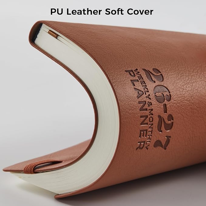 Academic Planner 2026-2027, July 2026 - June 2027 Weekly and Monthly Planner/Calendar, Vegan Leather Soft Cover, A5 (5.8" x 8.3"), Planning Agenda Note Book, School Office Supplies for Women/Men