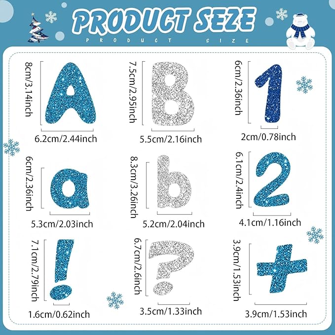 221 Pcs Glitter Blue Bulletin Board Letters, Round Alphabet Number Punctuation Symbol Combo Letter Cutouts, Sparkle Classroom Decoration for Winter School Chalkboard Poster Board