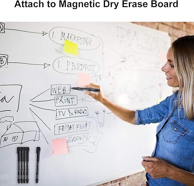 LivDeal Magnetic Dry Erase Markers - Fine Tip, Black Color, 12 Pack, Low Odor Whiteboard Markers for Kids & School, Work On White board & Calendar, Refrigerator