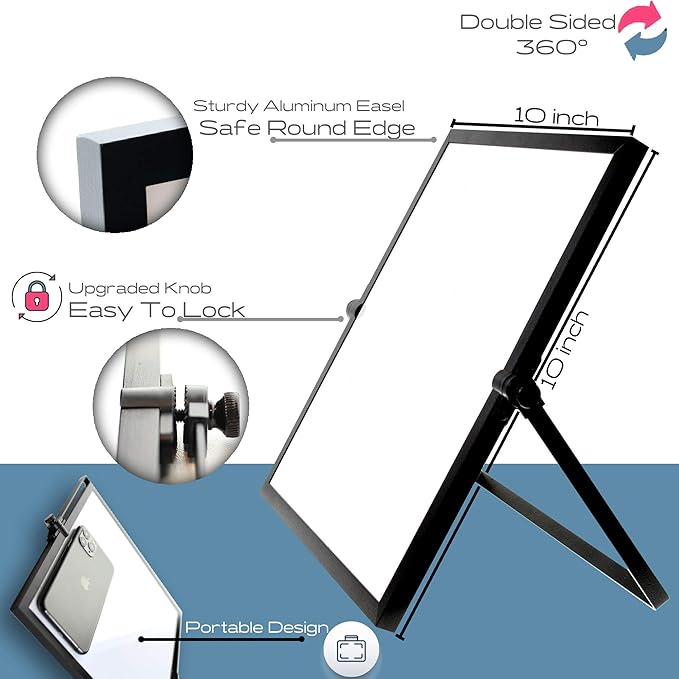 Small Desktop White Board with Weekly Planner 10x10 inch, Magnetic to Do List Dry Erase Board Calendar with Stand, 3 Markers, 4 Magnets, Eraser - Portable Whiteboard for Homeschool and Office Desk