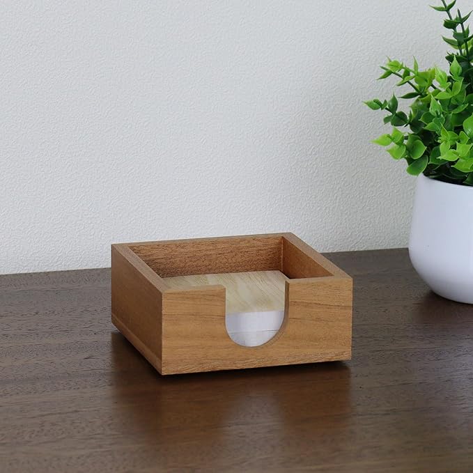 MultiBey Sapele Wood Sticky Note Holder with Non-Slip Base - Natural Wood Memo Pad Dispenser & Desk Organizer for Post-it Notes, Paper Clips, Office & Home