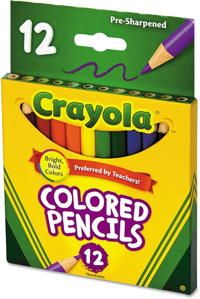 Crayola 684112 Short Barrel Colored Woodcase Pencils, 3.3 mm, 12 Assorted Colors/Set