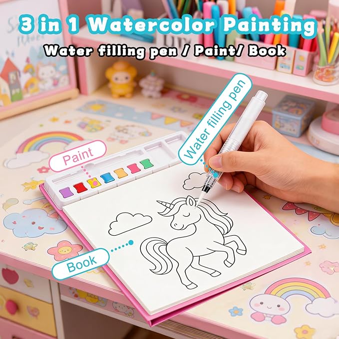 DreamCosy 6 Pack Paint with Water Coloring Books for Toddles, Water Painting Kit with Brush, Mess-Free Arts Crafts, Drawing Activities, Christmas Gift, Toy Gift for Girls Boys, Preschool, Homeschool