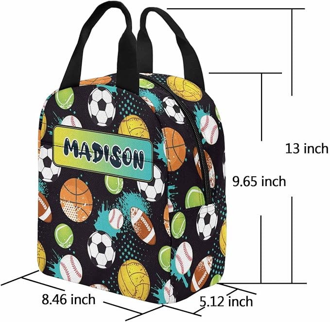 M YESCUSTOM Custom Boys Backpack with Lunch Box Set for Toddler Kids, Colorful Ball Games Football Personalized School Backpack with Name for Picnic Travel Lightweight Book Bag
