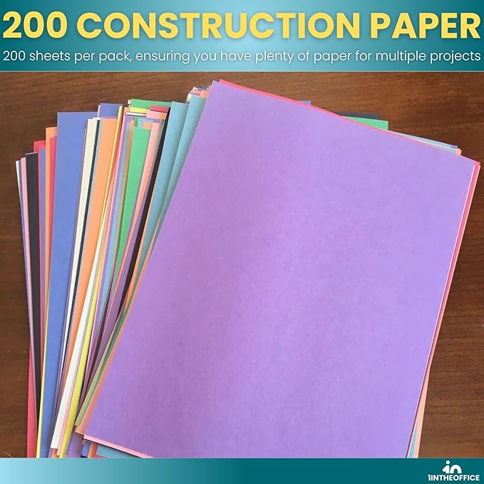 1InTheOffice Construction Paper 9x12, Assorted Colors, 200/Pack
