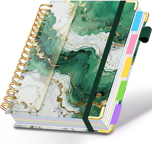 Spiral Journal Notebooks for Work, 300 Pages 5 Subject Notebook College Ruled with Dividers & Tabs, 8''x 10'' Large Notebook Journal for Women Students Note-Taking and Organizer (Teal Luxe Marble)