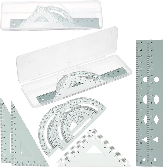 PATIKIL Geometry Set, 2 Pack 7 Inch Aluminum Ruler & 4 Triangles, Metal Protractor Ruler Math Drafting Measuring Tool for Home Office Math Drawing Engineering Art,Gradient Green