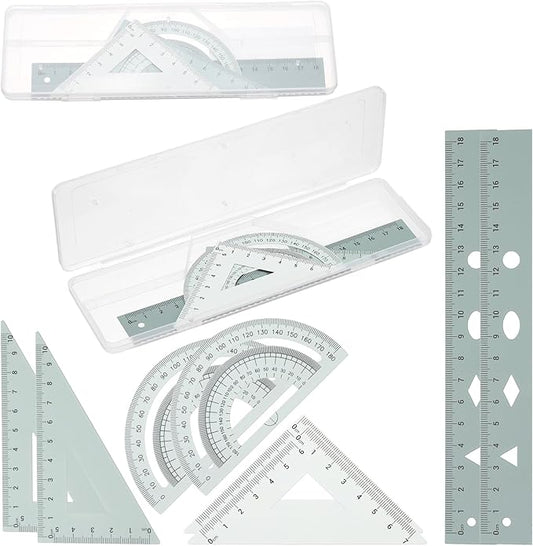 PATIKIL Geometry Set, 2 Pack 7 Inch Aluminum Ruler & 4 Triangles, Metal Protractor Ruler Math Drafting Measuring Tool for Home Office Math Drawing Engineering Art,Gradient Green