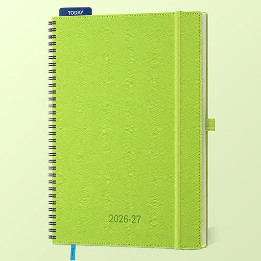 Planner 2026-2027 Daily Weekly and Monthly,11.5"x8.5",18 Months Spiral Bound Calendar Agenda with Self-adhesive Pen Holder,2026 Academic Plan with Vegan Leather Soft Cover,Wasabi Green