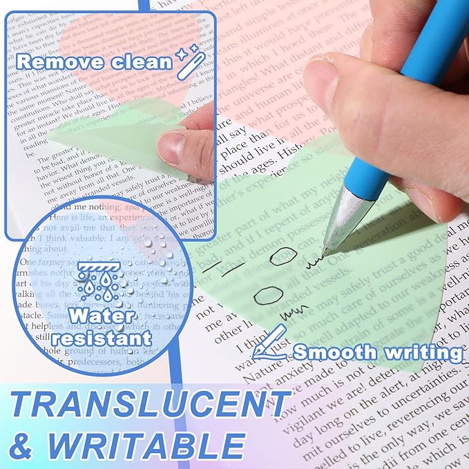 Jetec 900 Sheets Transparent Sticky Notes 18 Translucent Sticky Notes Clear See Through Memo Pad Colorful Self Adhesive Notepads for Notebook Bible Vision Board Office School(Heart,Cute Color)